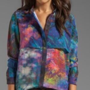 NEW ABSTRACT WATERCOLOR PATCHWORK SILK LAYERED BLOUSE FROM REVOLVECLOTHING xs